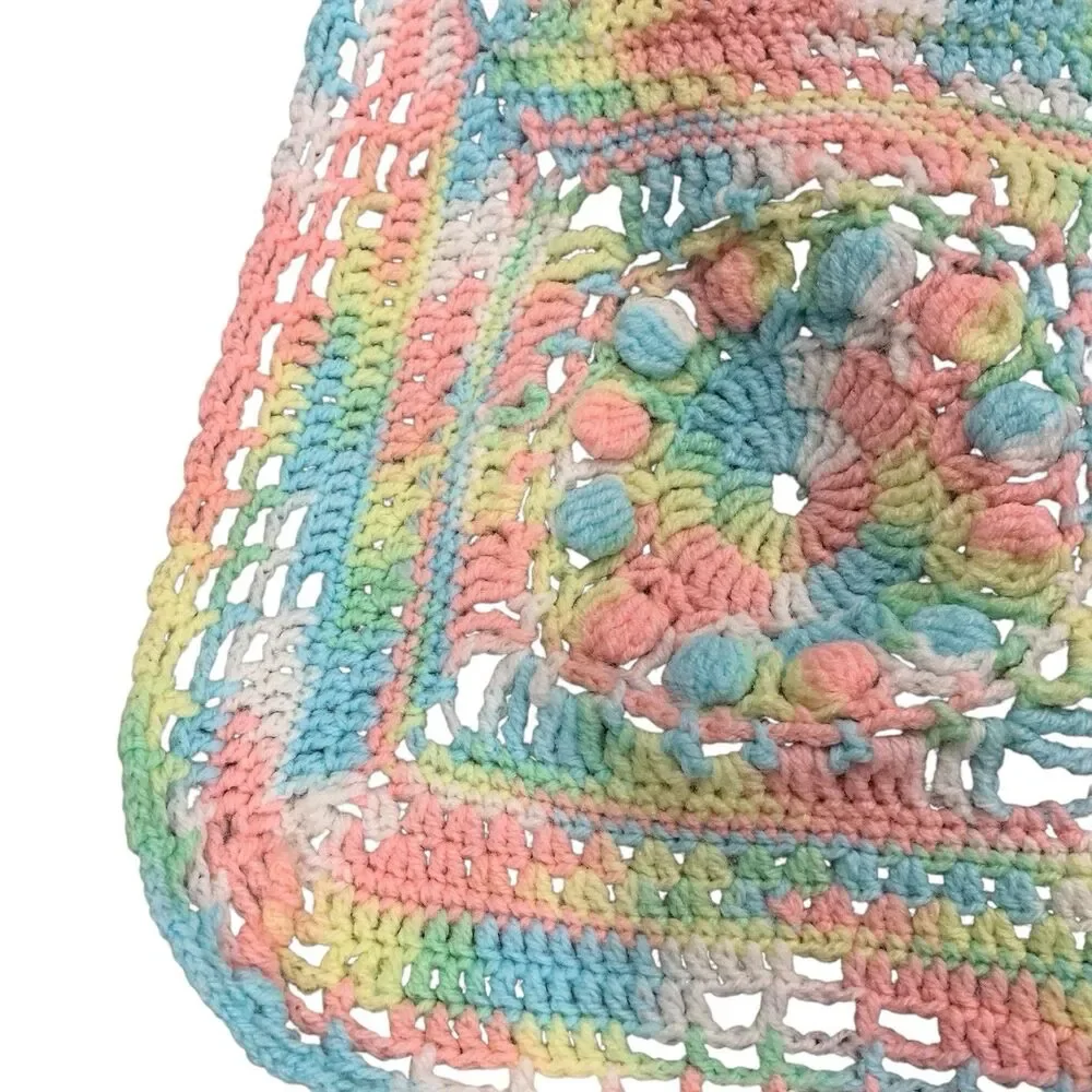 Handmade Baby Blanket Crochet Granny Squares Welcome Spring Crib Throw 45x30